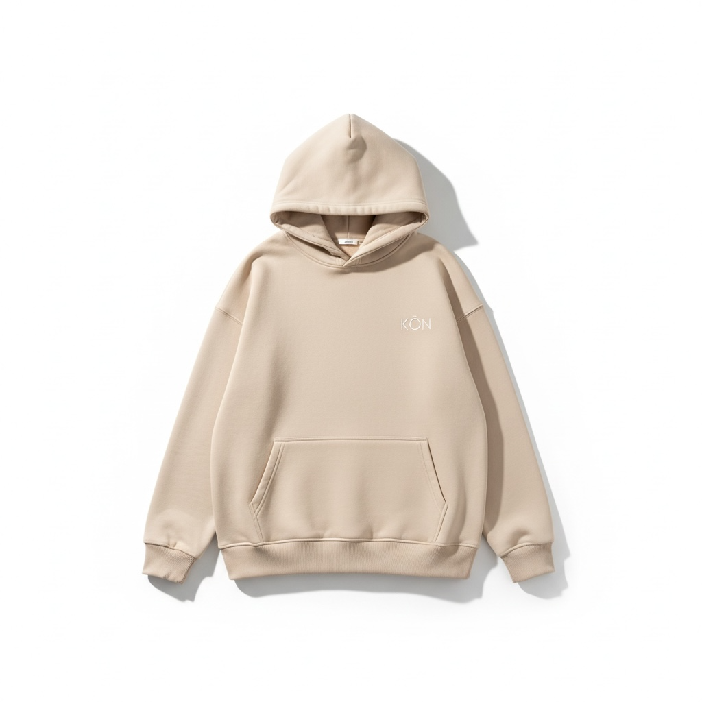 Beige KŌN Basic Sweatshirt | Organic Cotton Double-Layered Essential