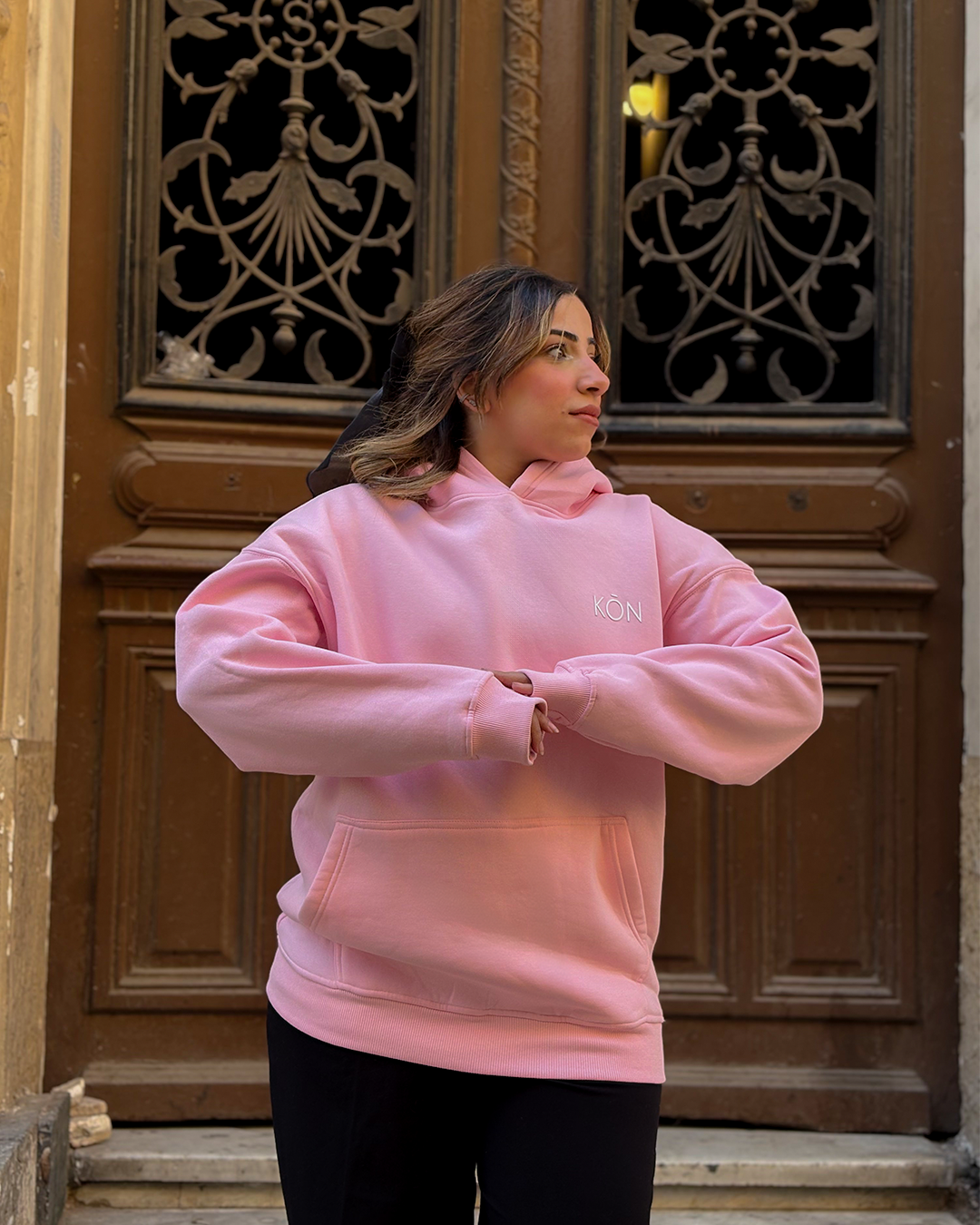 Pink KŌN Basic Sweatshirt | Organic Cotton Double-Layered Essential