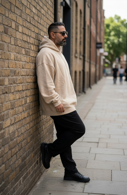 Beige KŌN Basic Sweatshirt | Organic Cotton Double-Layered Essential