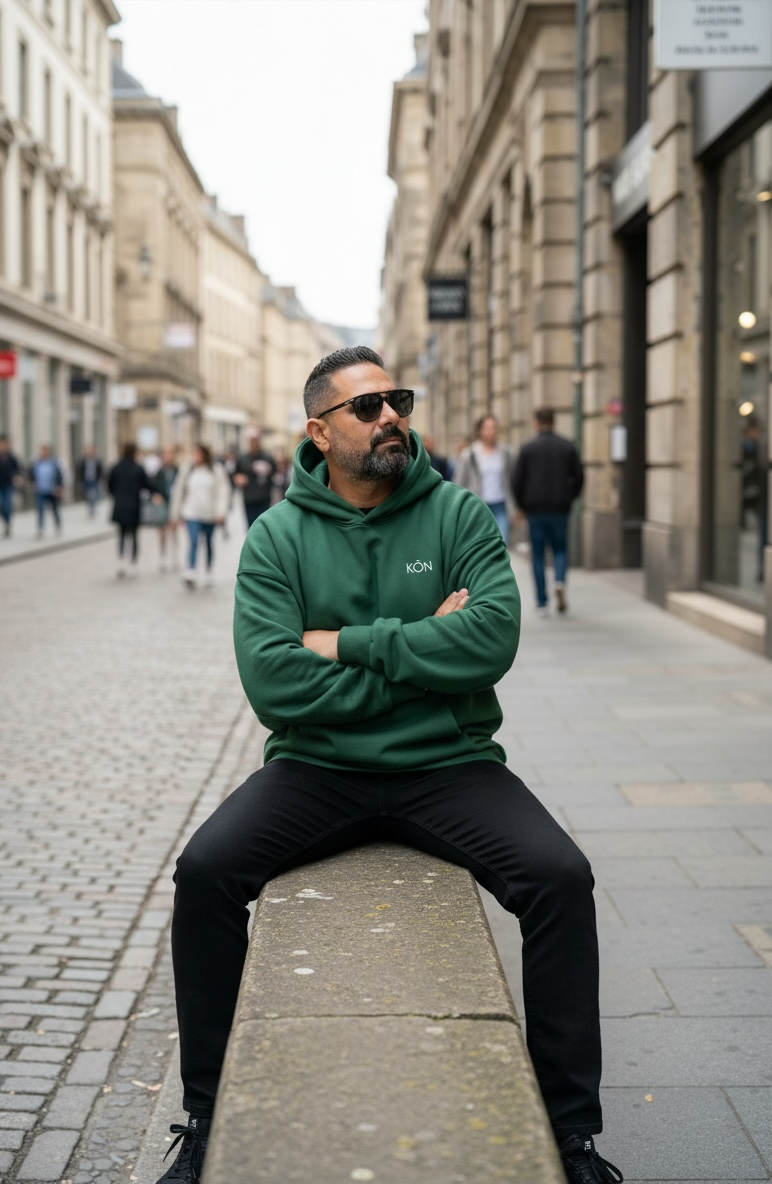 Dark green KŌN Sweatshirt - Organic Cotton Double-Layered Essential