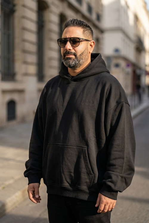 Black KŌN Sweatshirt | Organic Cotton Double-Layered Essential